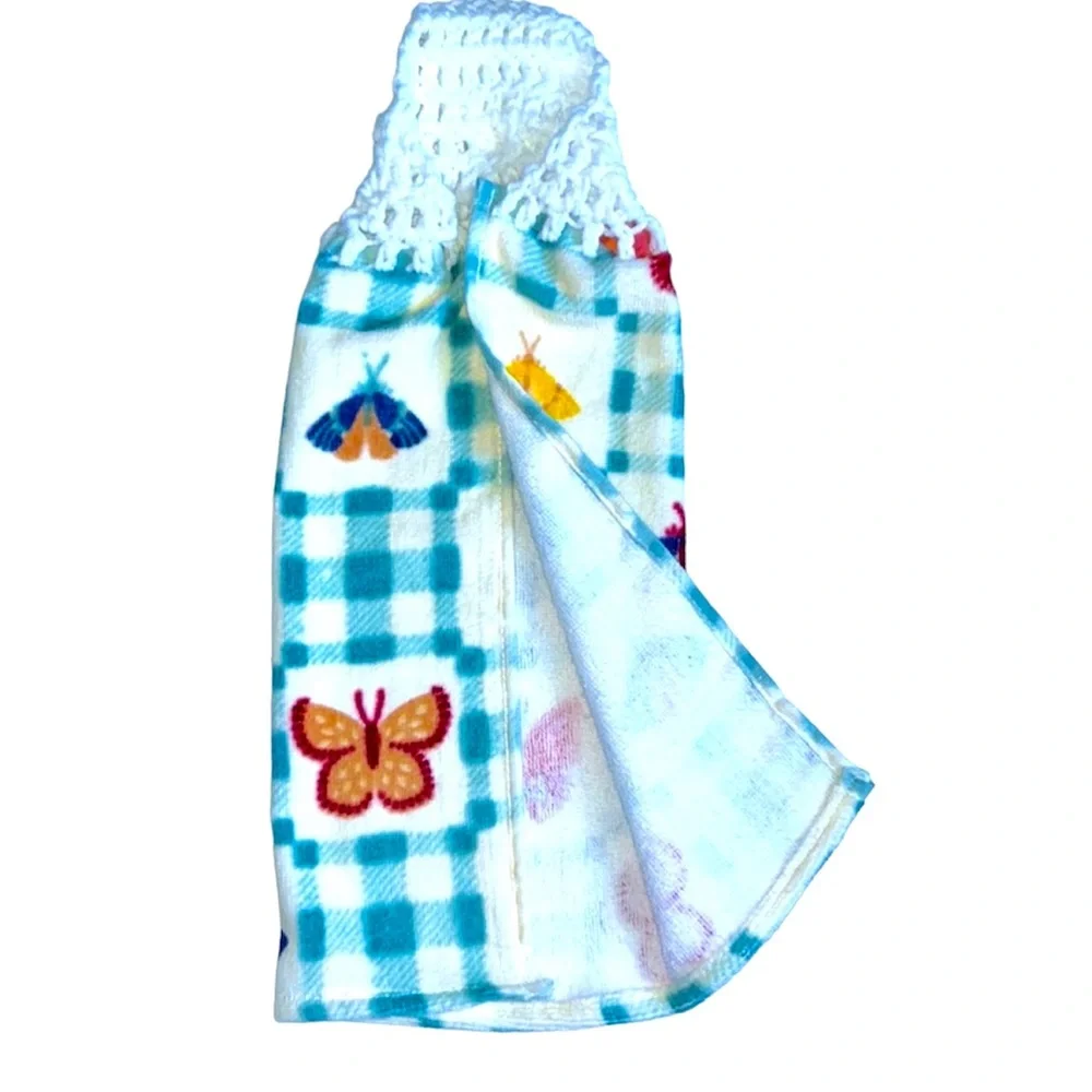 Hand Crafted Colorful Butterflies Crocheted Top Hanging Hand Towel